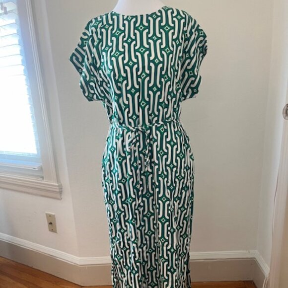 Boden Short Sleeve Column Midi Dress - Bright Emerald, Azure Geo Size US 4R - Picture 3 of 6